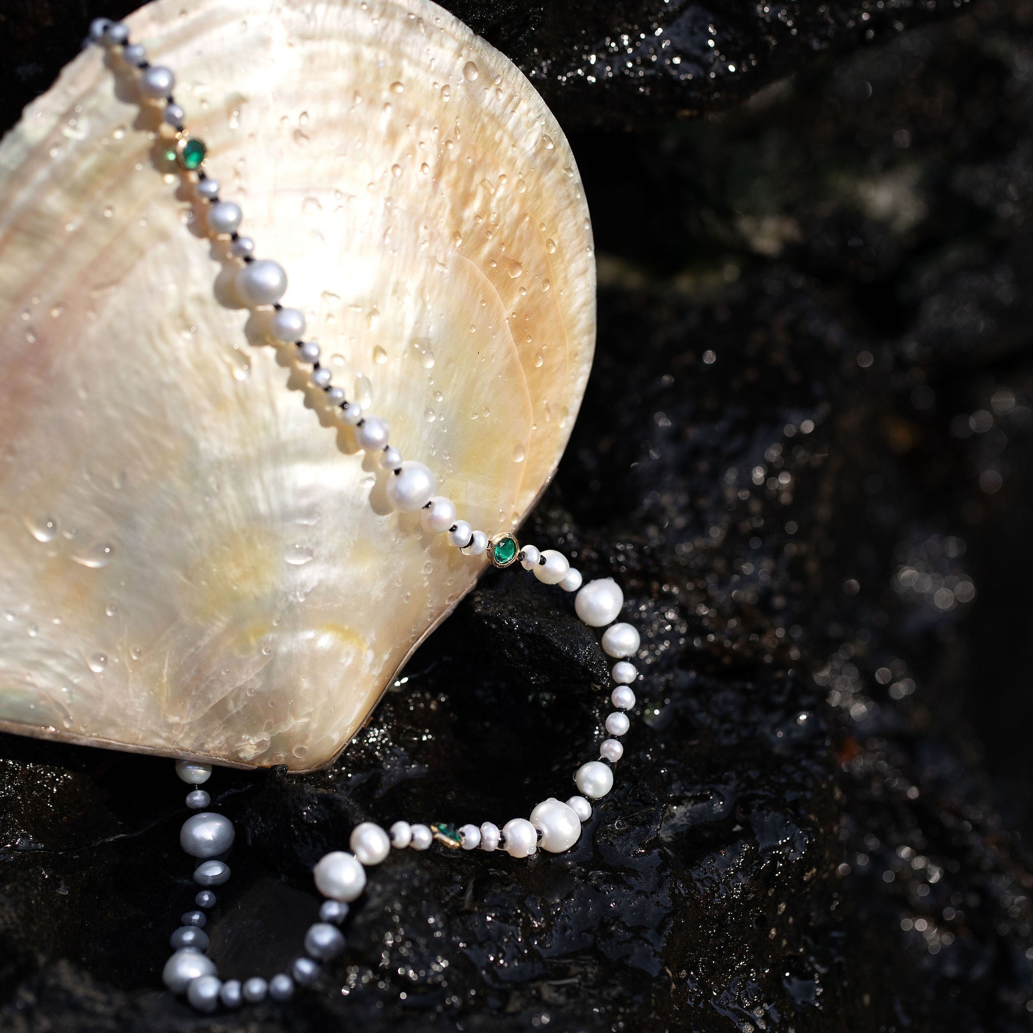 Threaded Pearl Necklace - Emerald