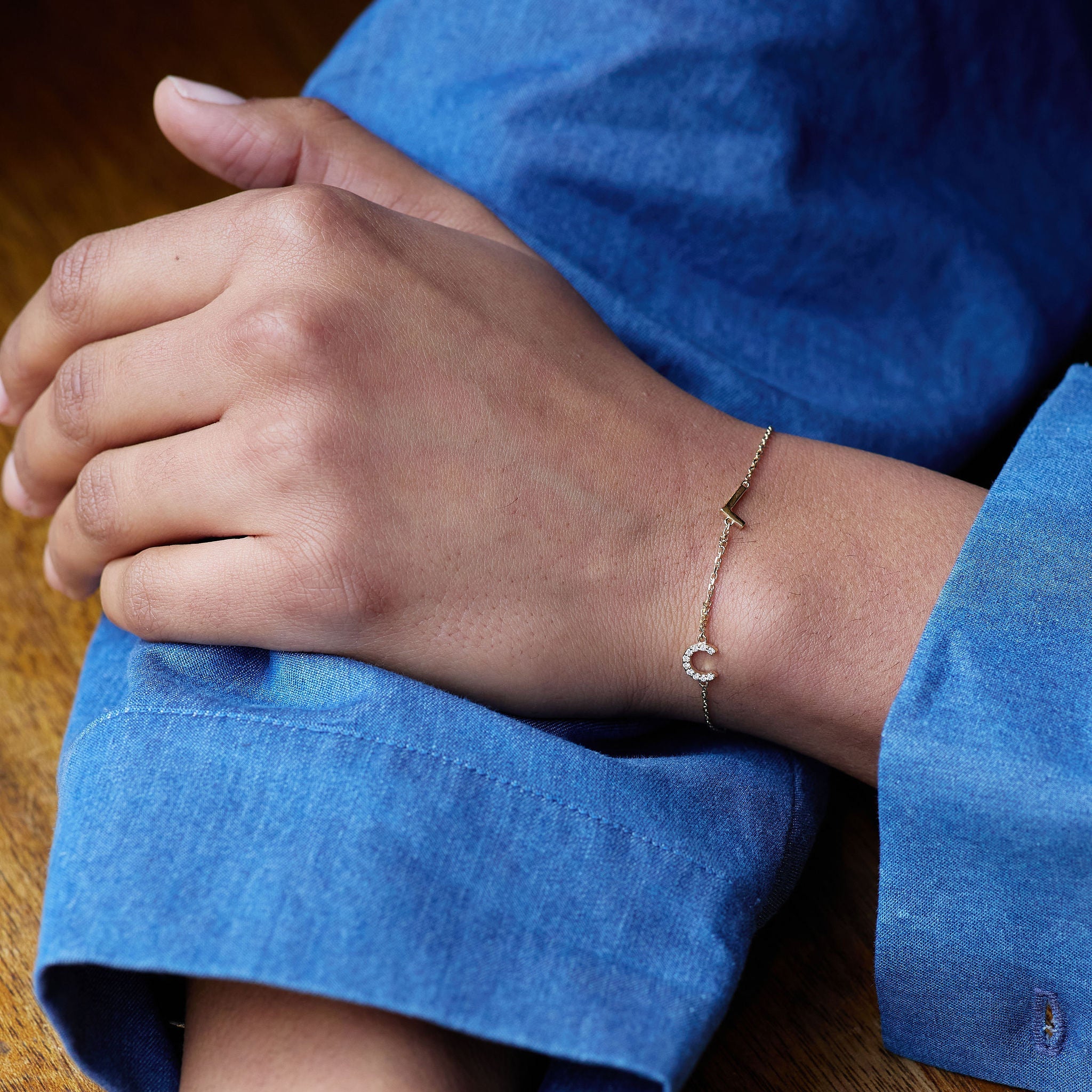 Initial & Diamond Bracelet - 18KT Solid Gold