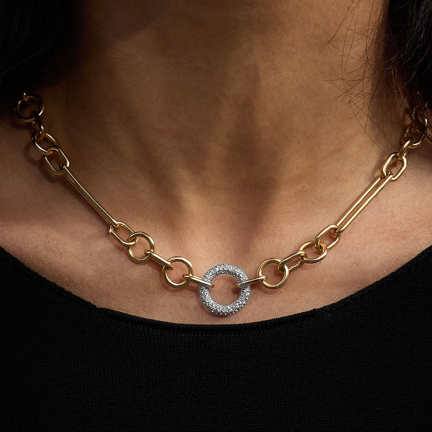 Halo Necklace with Detachable T-Bar - Black Gold
