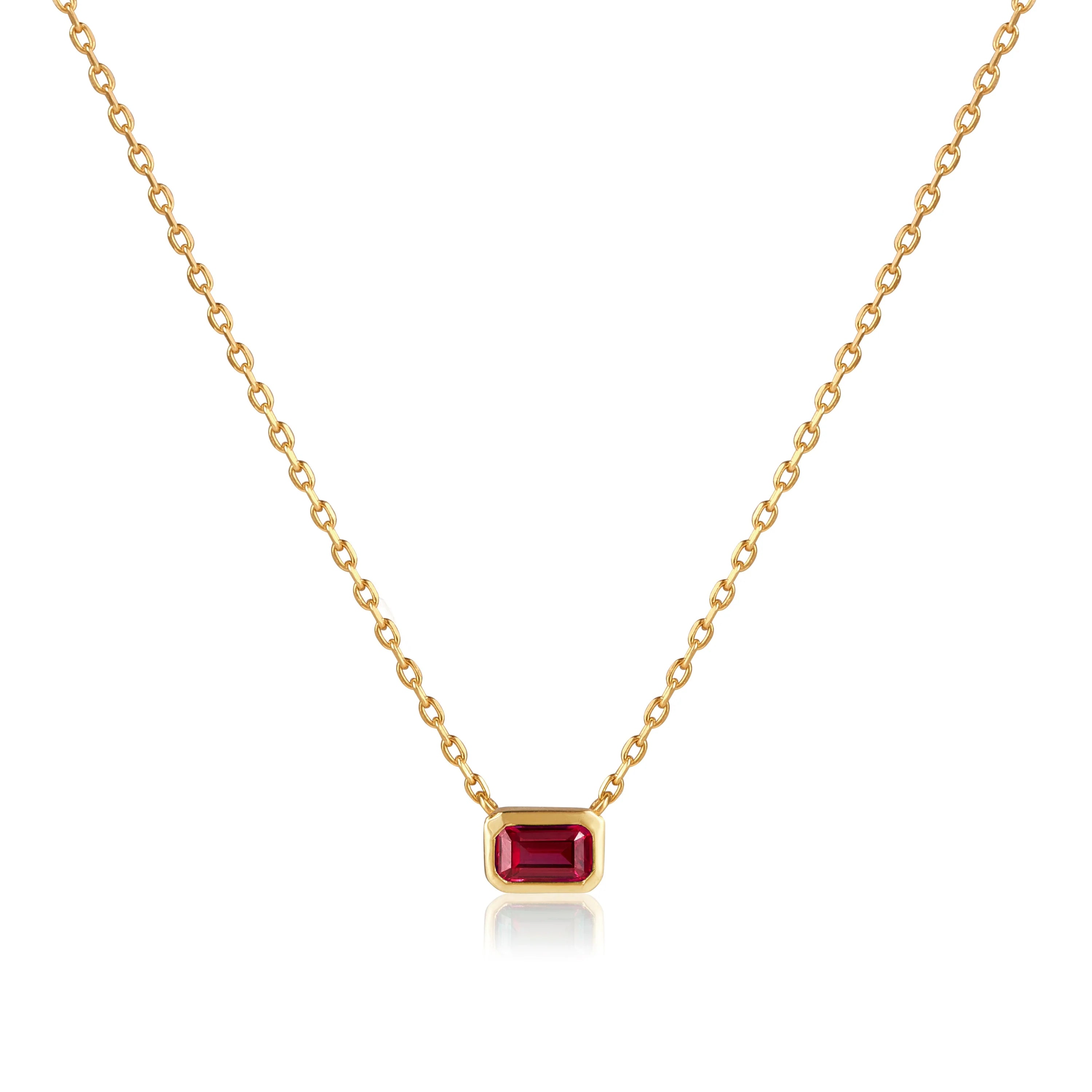 18kt Solid Gold Small Ruby Necklace