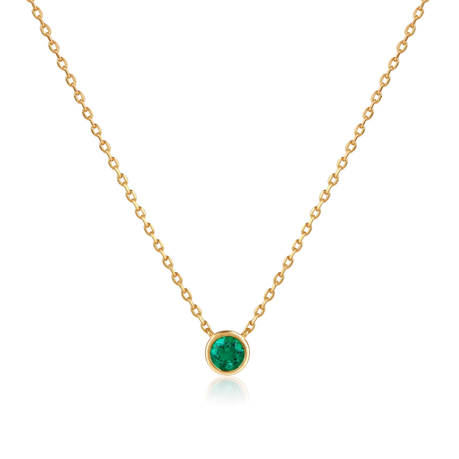 18kt Solid Gold Round Emerald Necklace