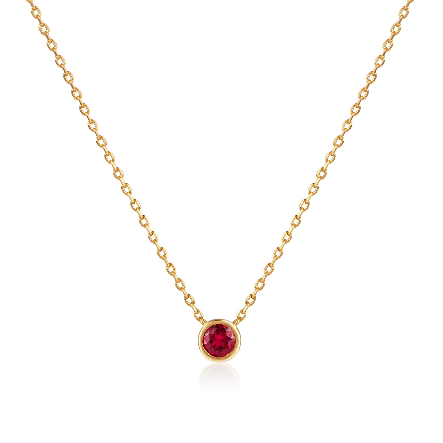 18kt Solid Gold Round Ruby Necklace