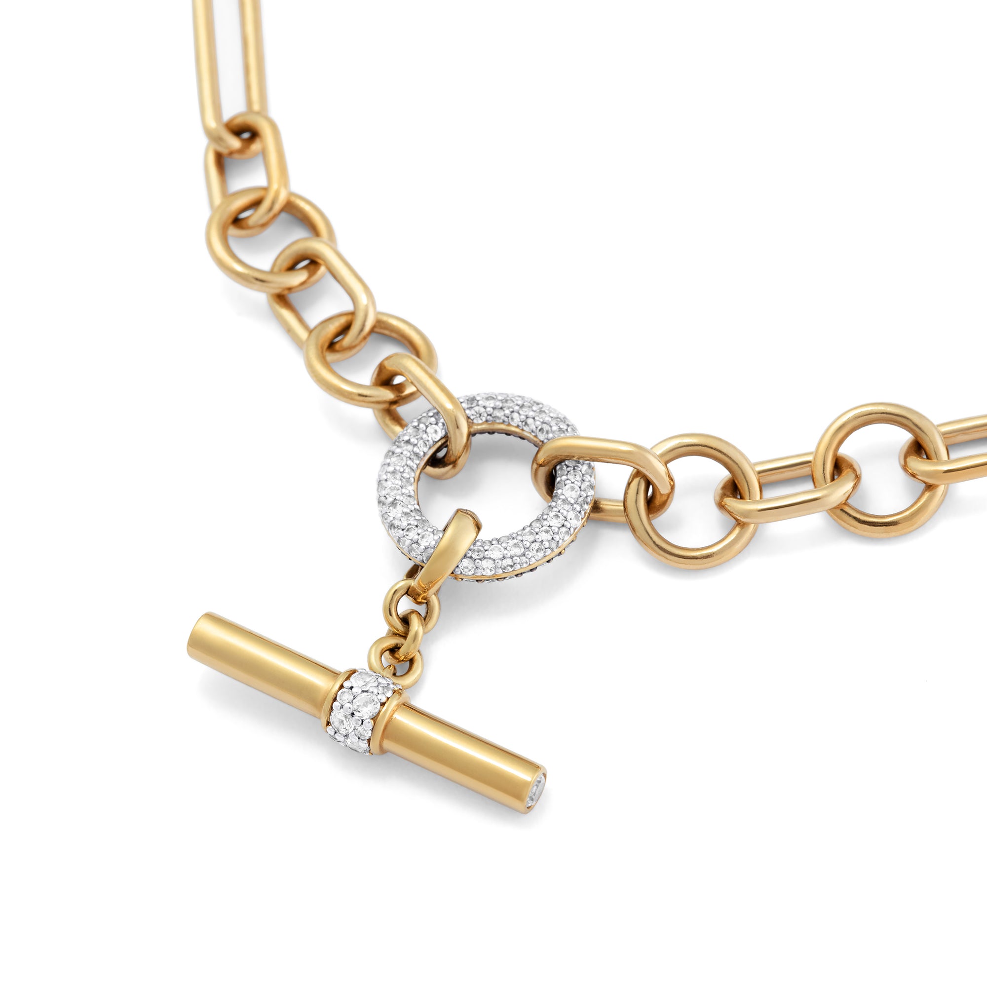 Halo Necklace with Detachable T-Bar - White Gold