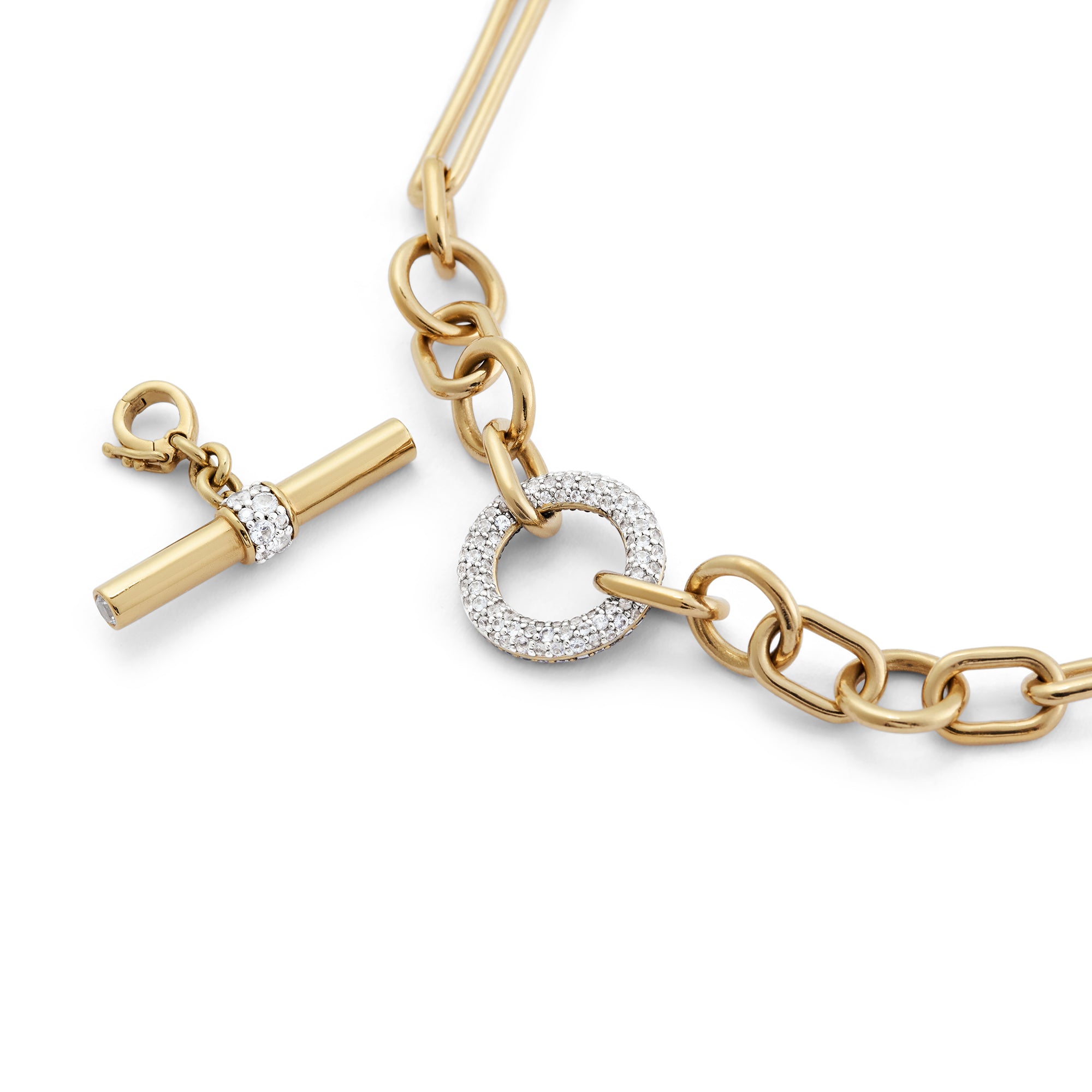 Halo Necklace with Detachable T-Bar - White Gold