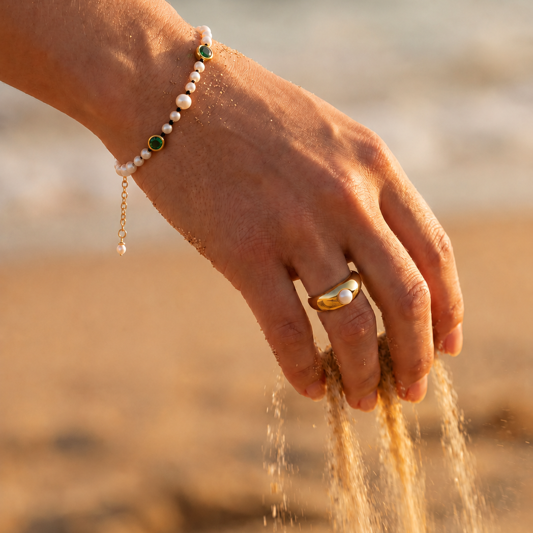Threaded Pearl Bracelet - Emerald