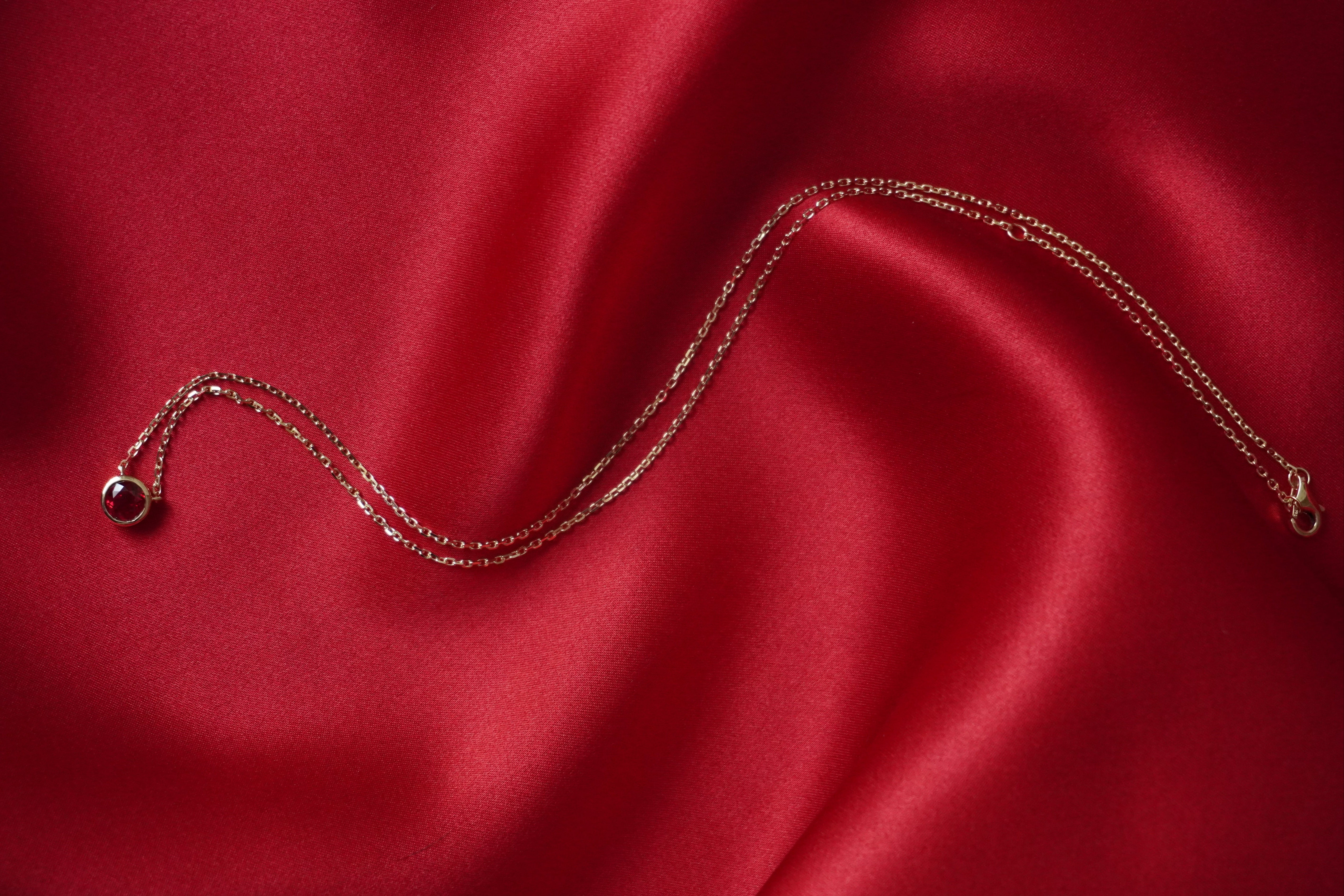 18kt Solid Gold Round Ruby Necklace