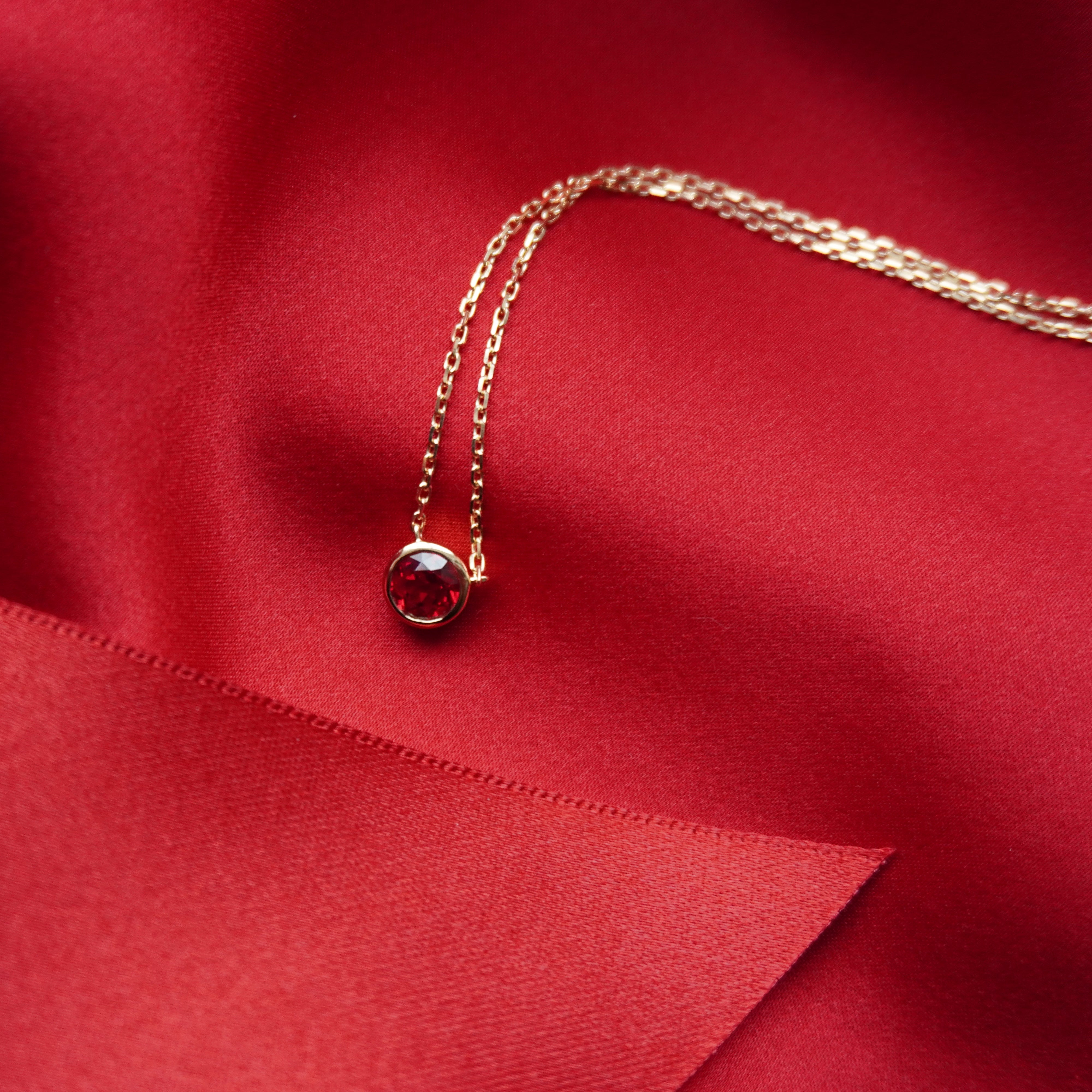 18kt Solid Gold Round Ruby Necklace