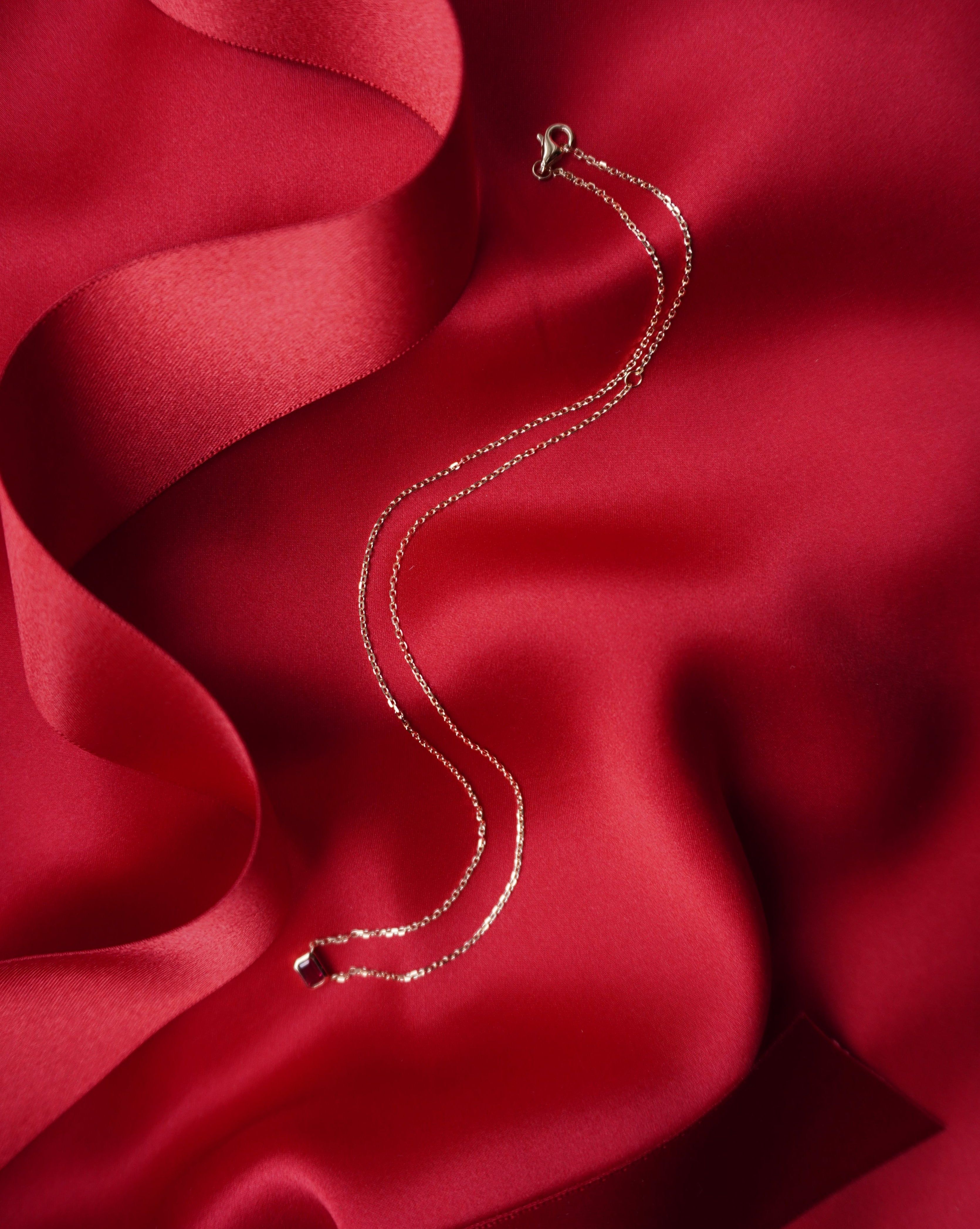 18kt Solid Gold Small Ruby Necklace