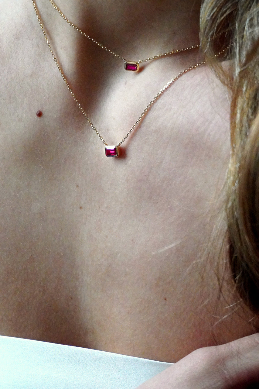 18kt Solid Gold Large Ruby Necklace