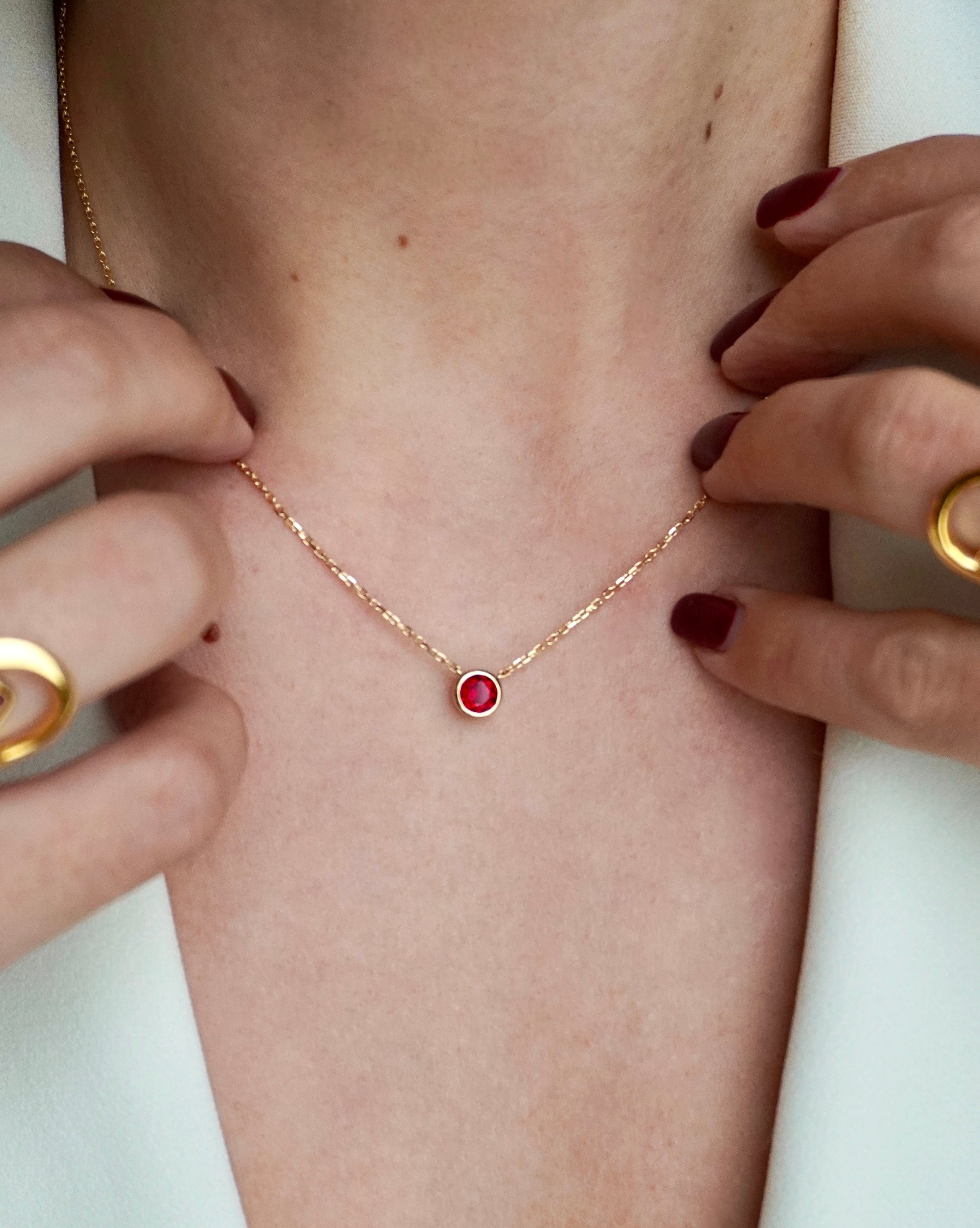 18kt Solid Gold Round Ruby Necklace