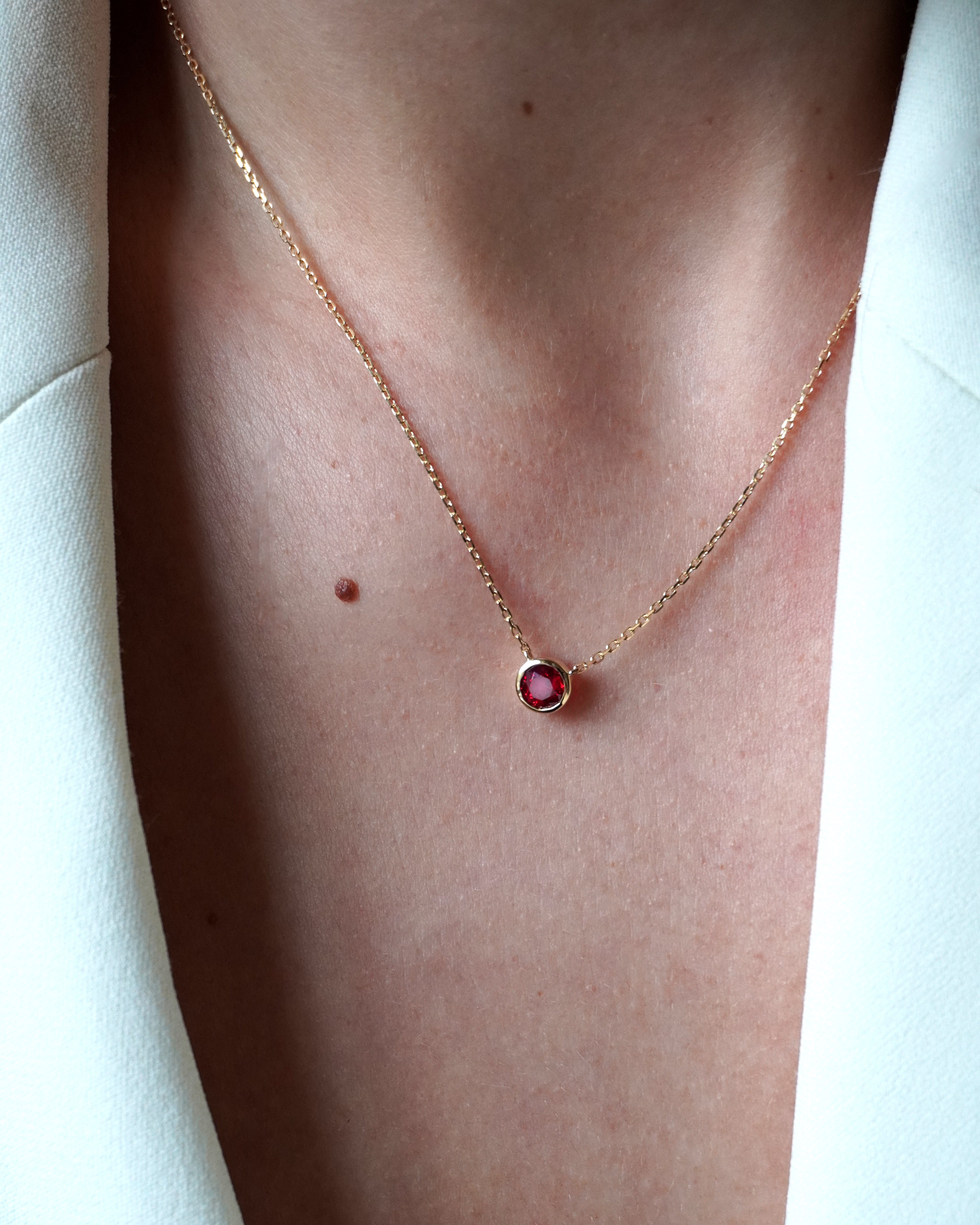 18kt Solid Gold Round Ruby Necklace