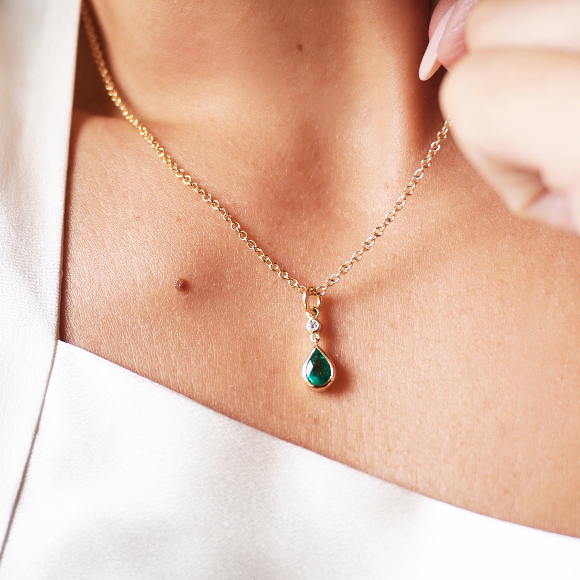 Emerald Pear and Diamond Necklace