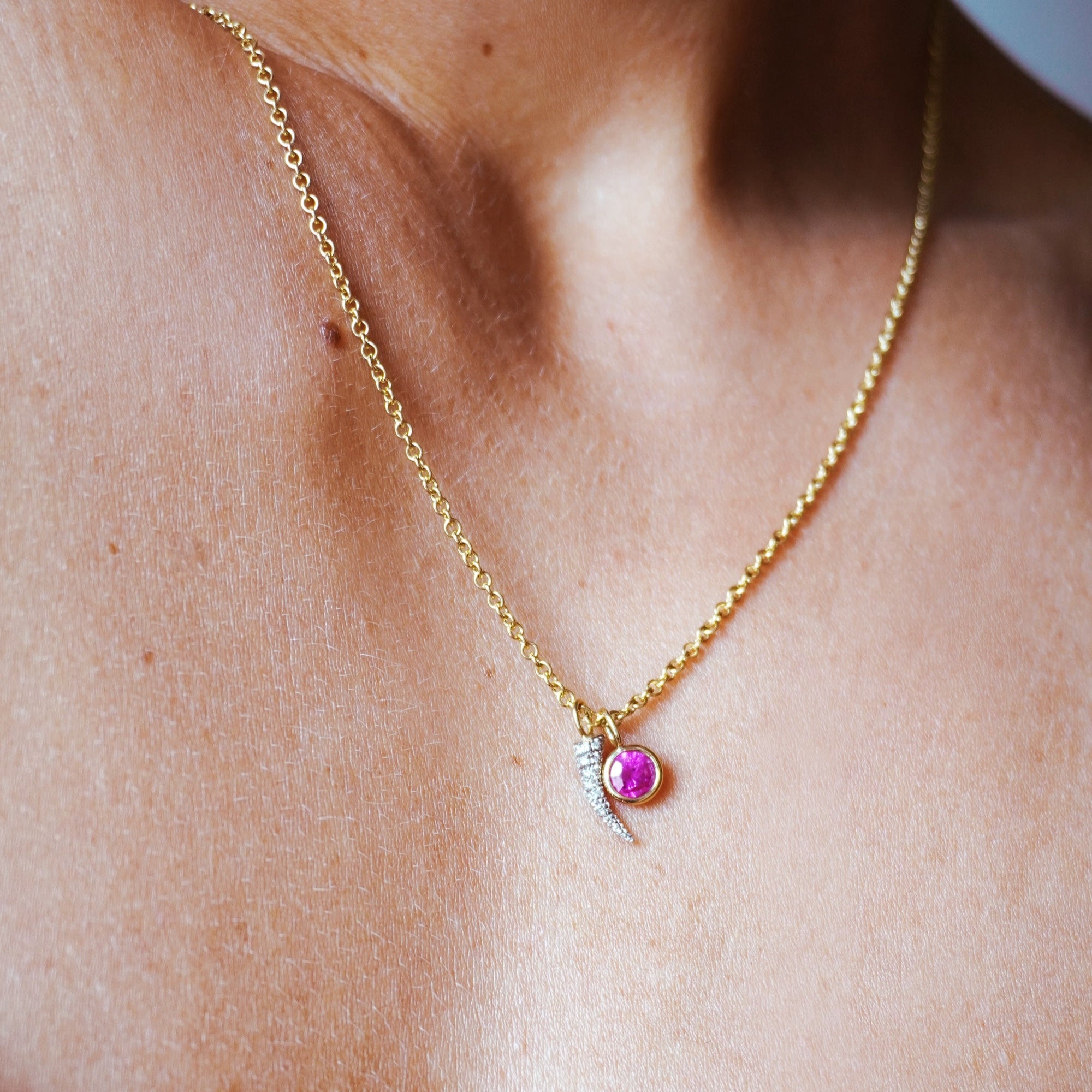 Pink Ruby and Diamond Tusk Necklace