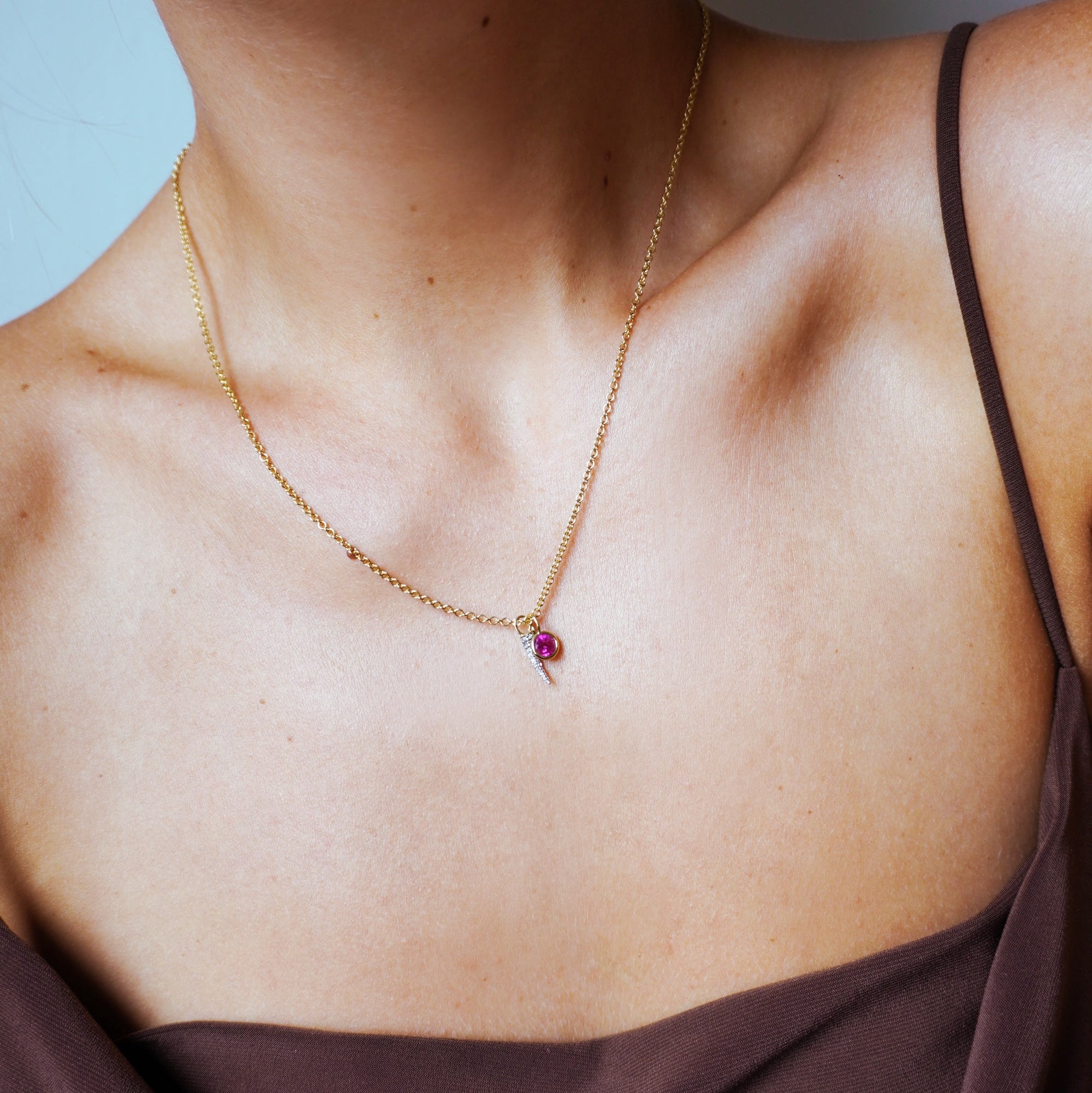 Pink Ruby and Diamond Tusk Necklace