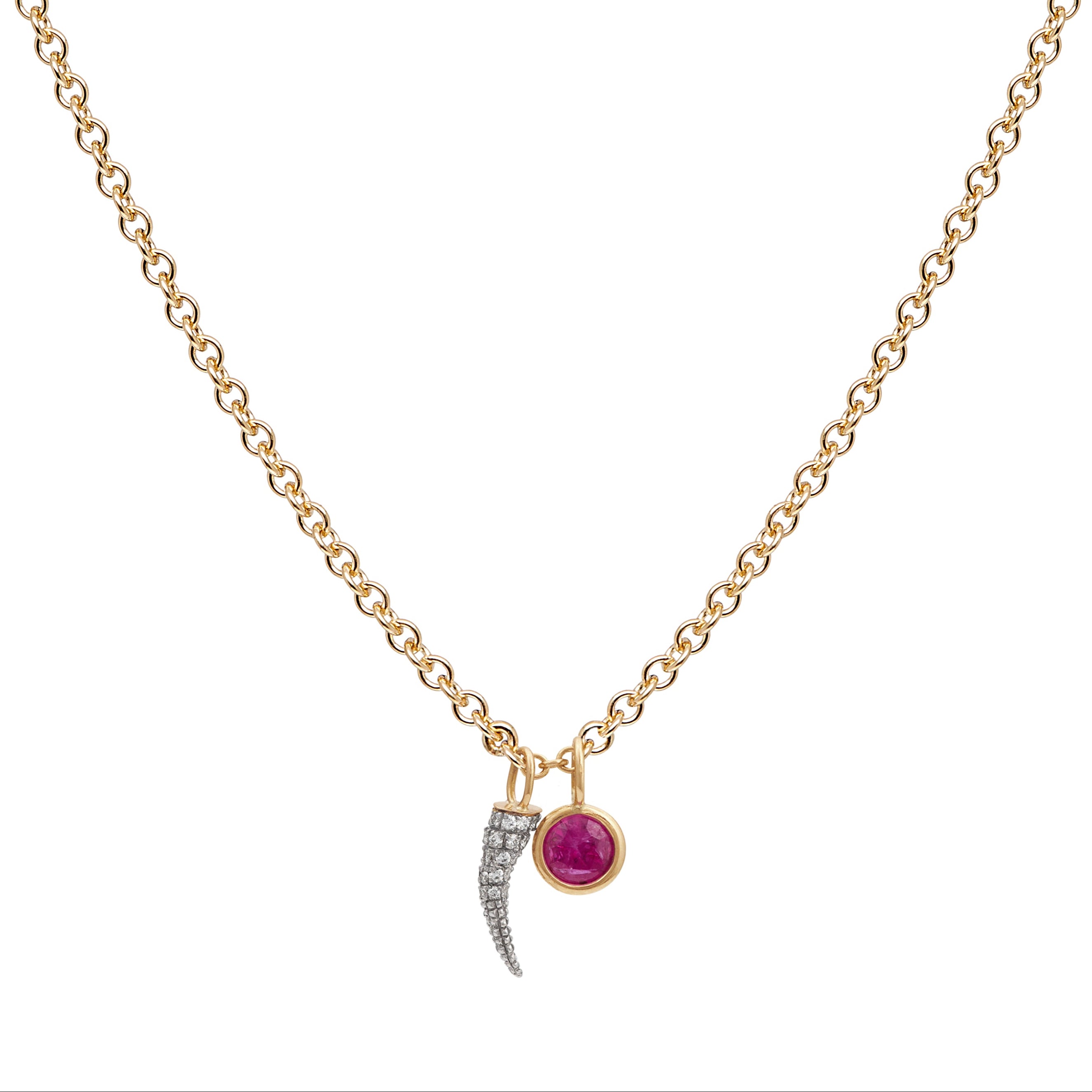 Pink Ruby and Diamond Tusk Necklace