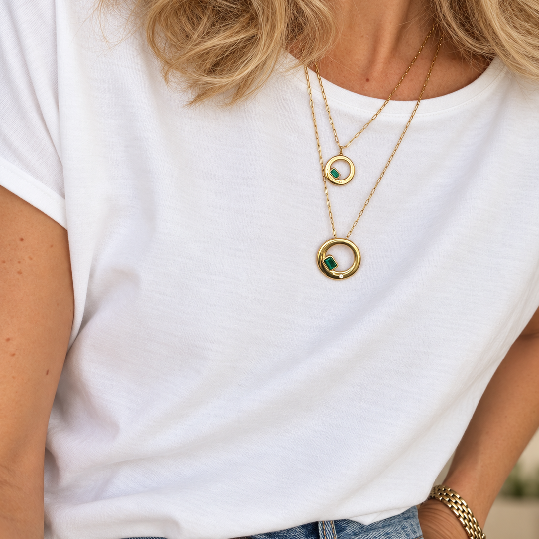 Mini Chloe Necklace - Emerald and Diamond