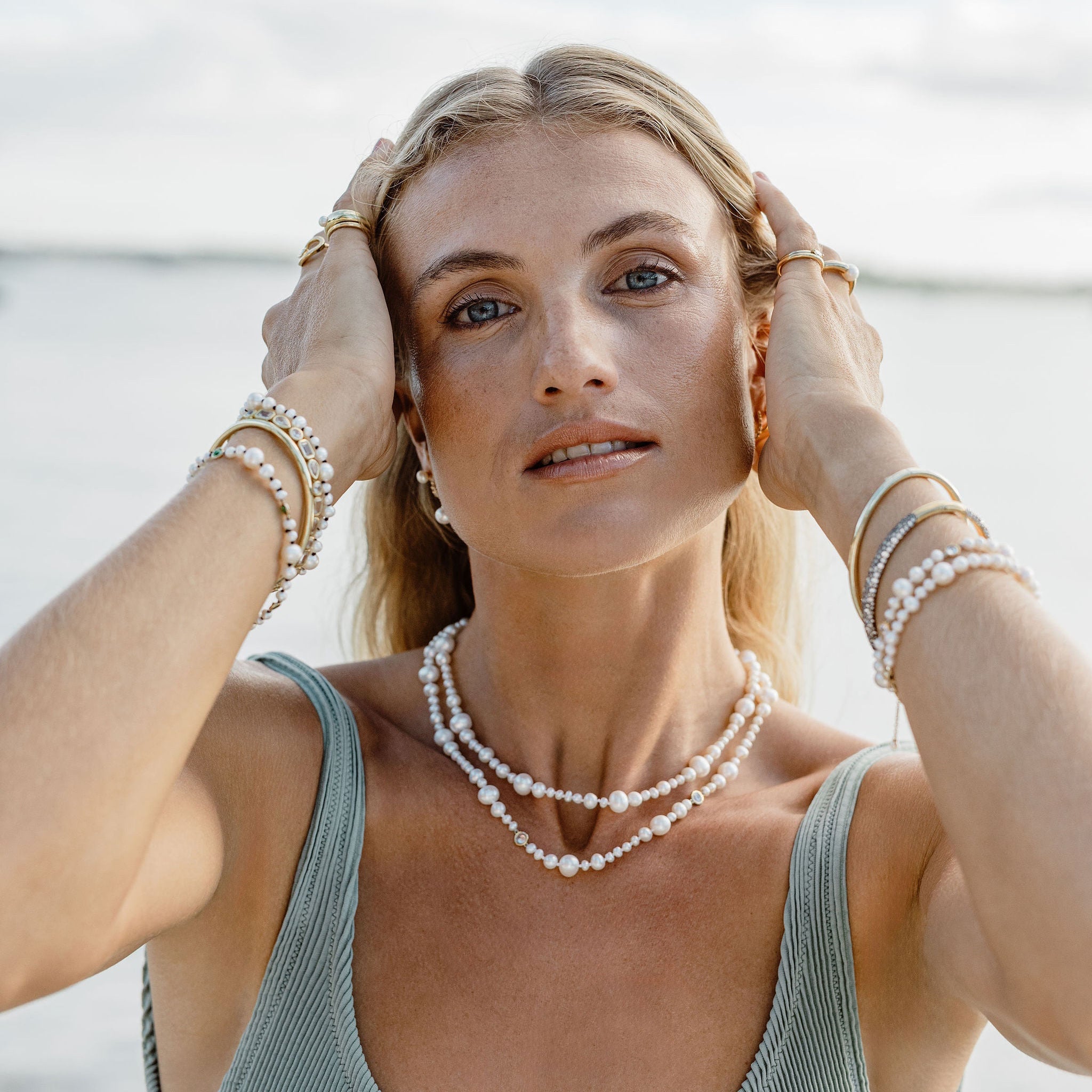 Threaded Pearl Necklace - White Sapphire