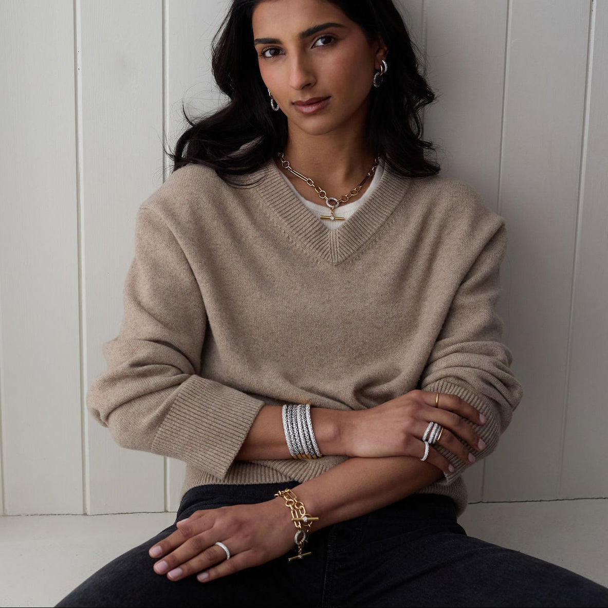 Halo Bracelet with Detachable T-Bar - White Gold