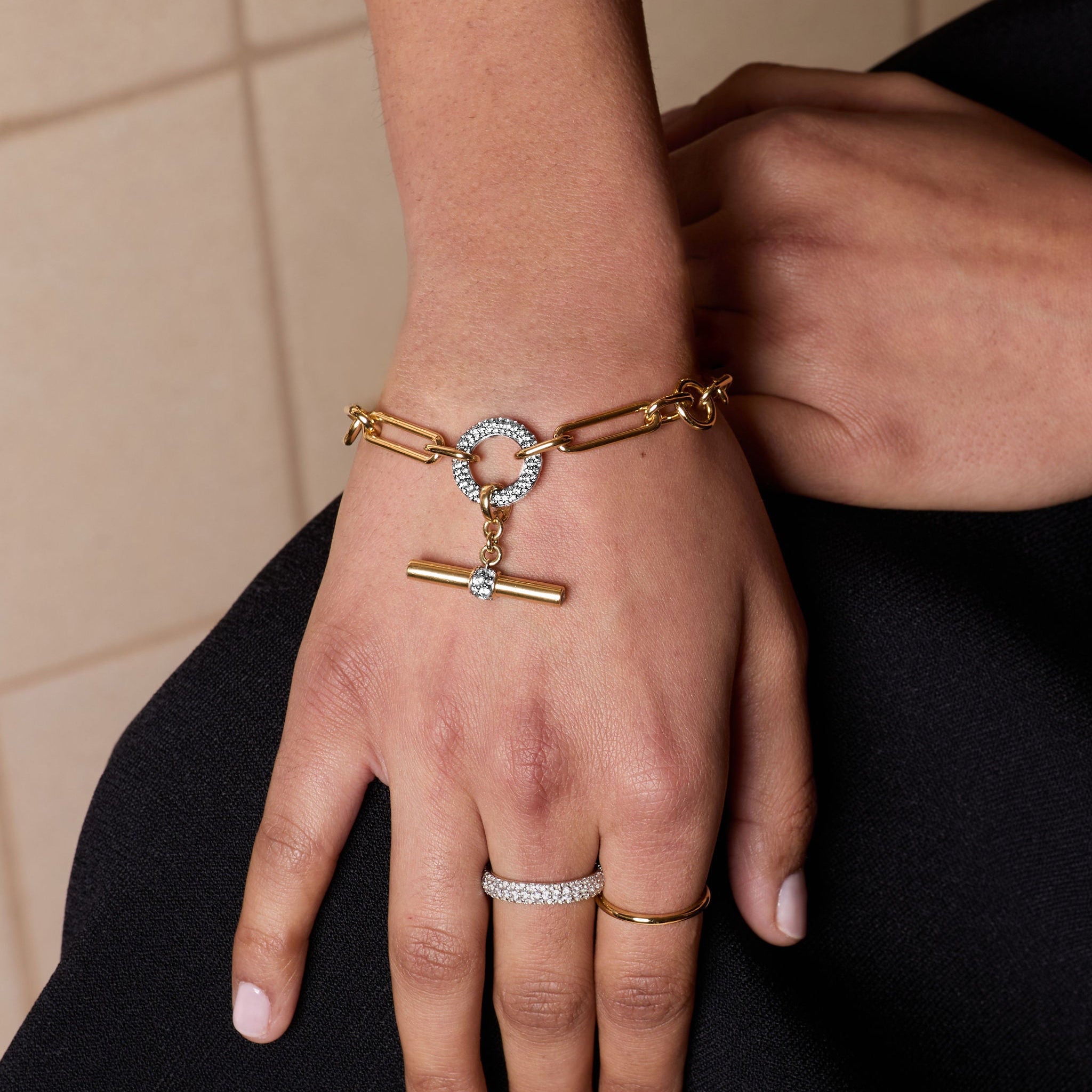 Halo Bracelet with Detachable T-Bar - White Gold