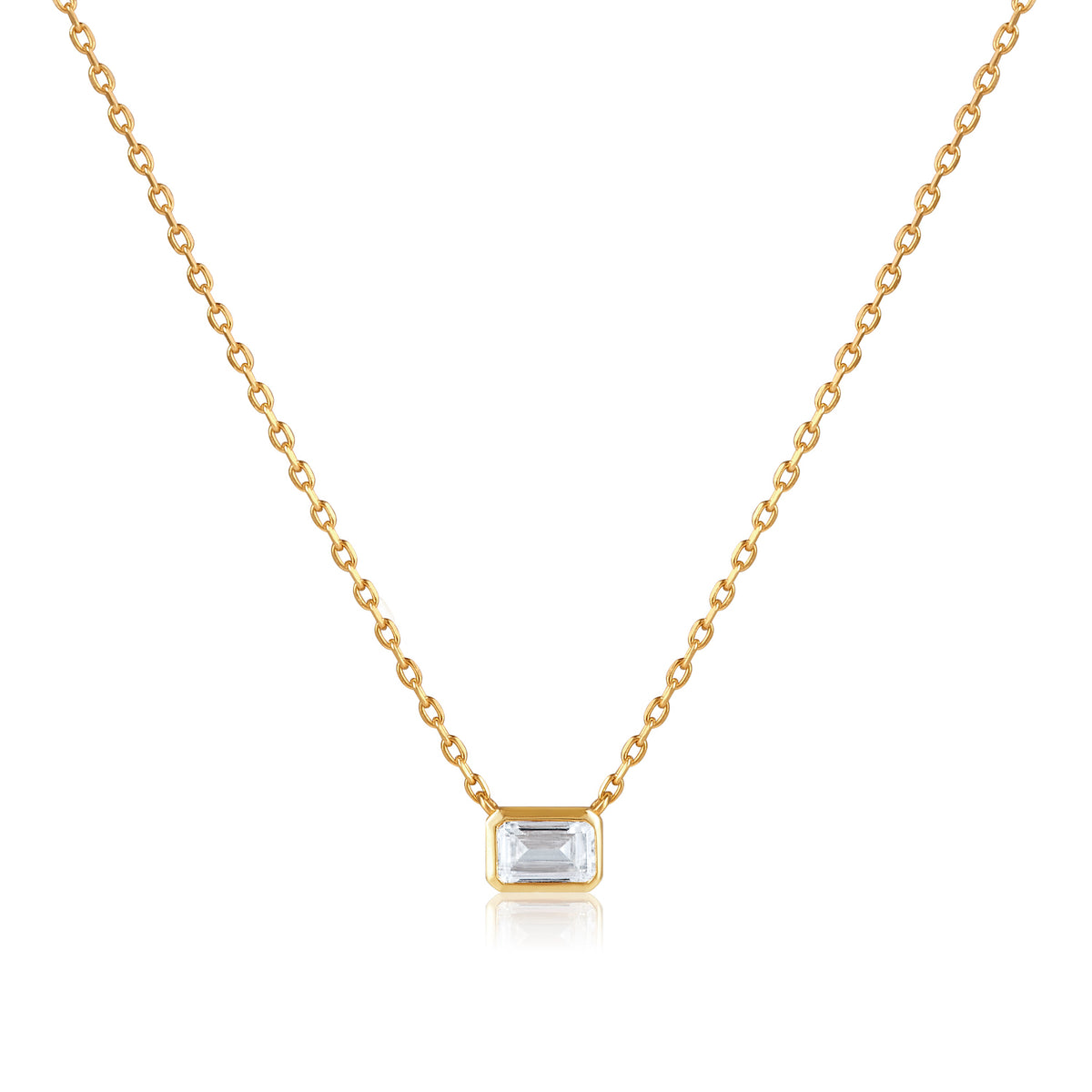 18kt Solid Emerald Cut Diamond Necklace