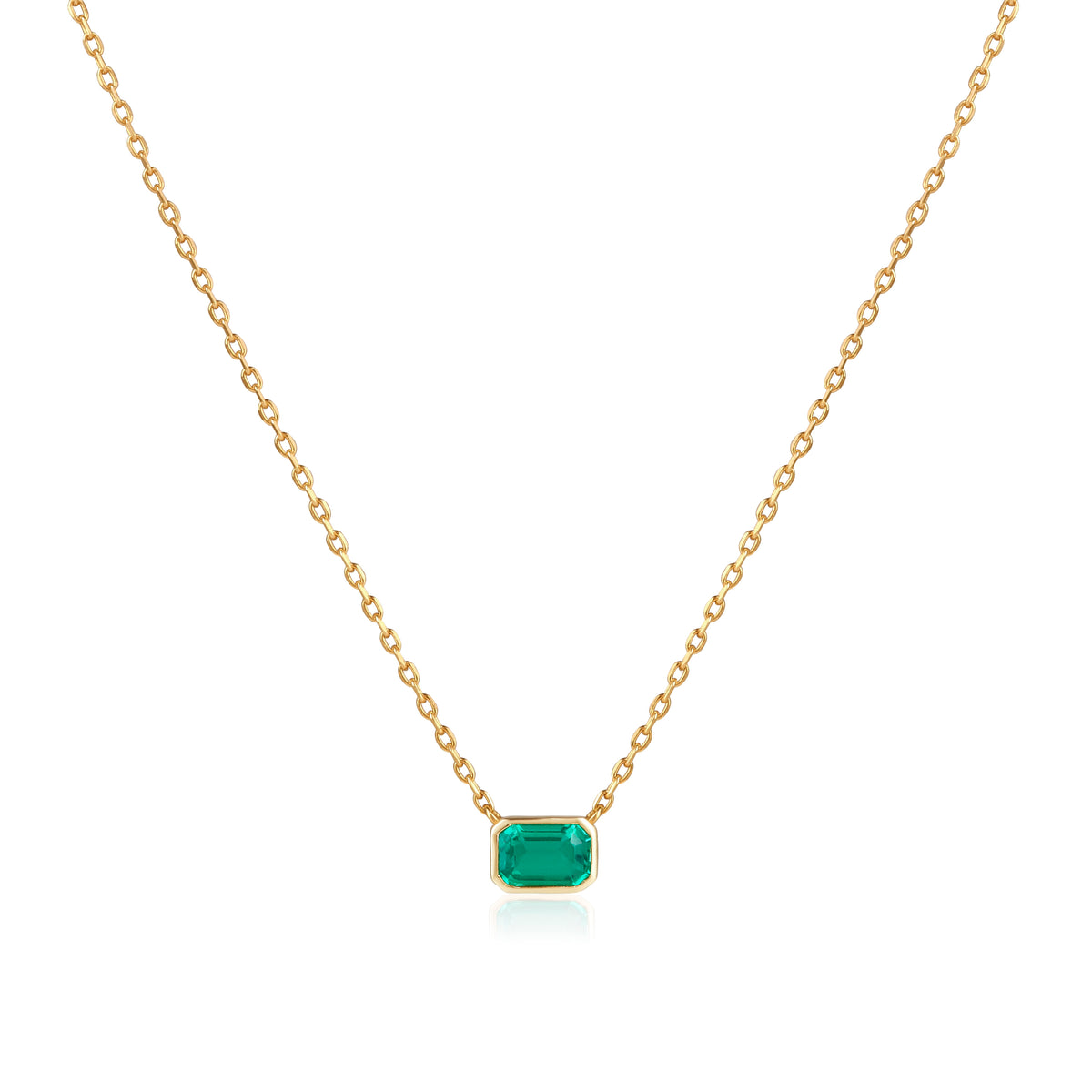 18kt Solid Emerald Cut Emerald Necklace