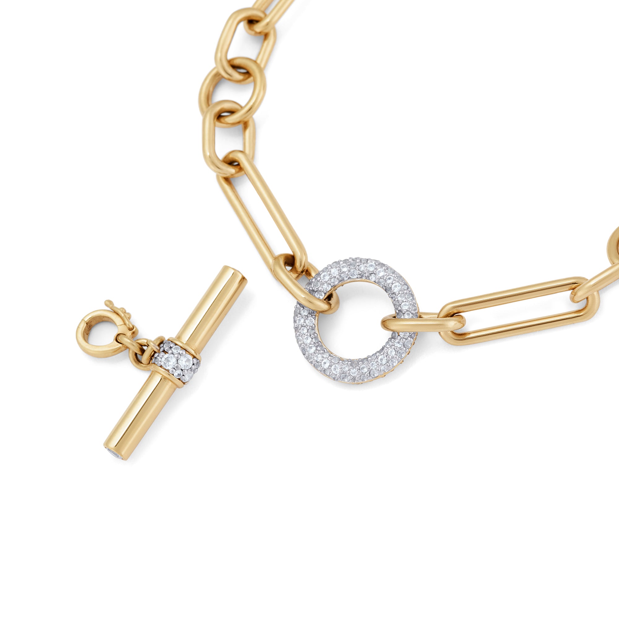 Halo Bracelet with Detachable T-Bar - White Gold