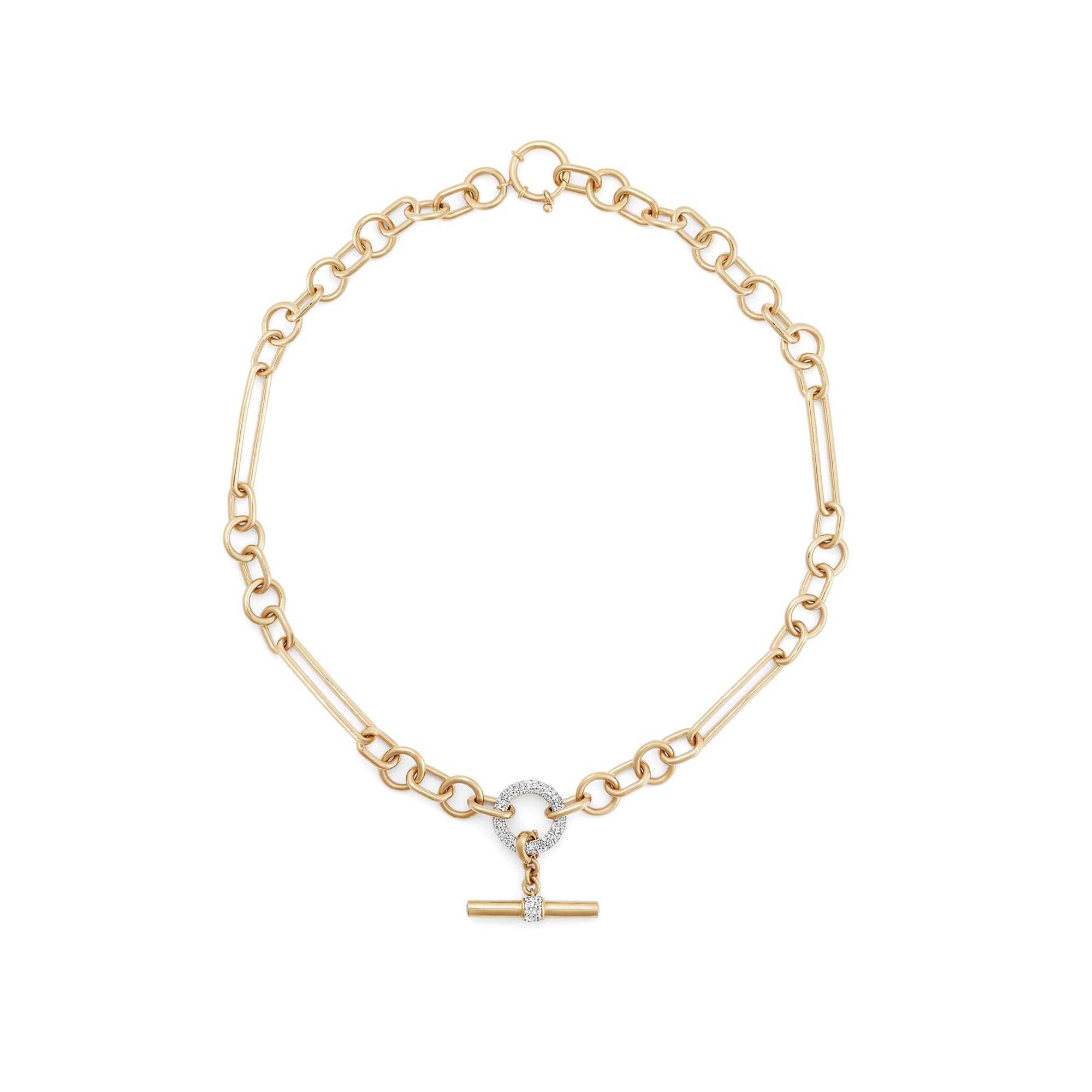 Halo Necklace with Detachable T-Bar - White Gold