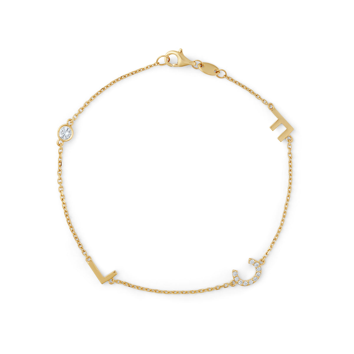 Initial & Diamond Bracelet - 14KT Solid Gold