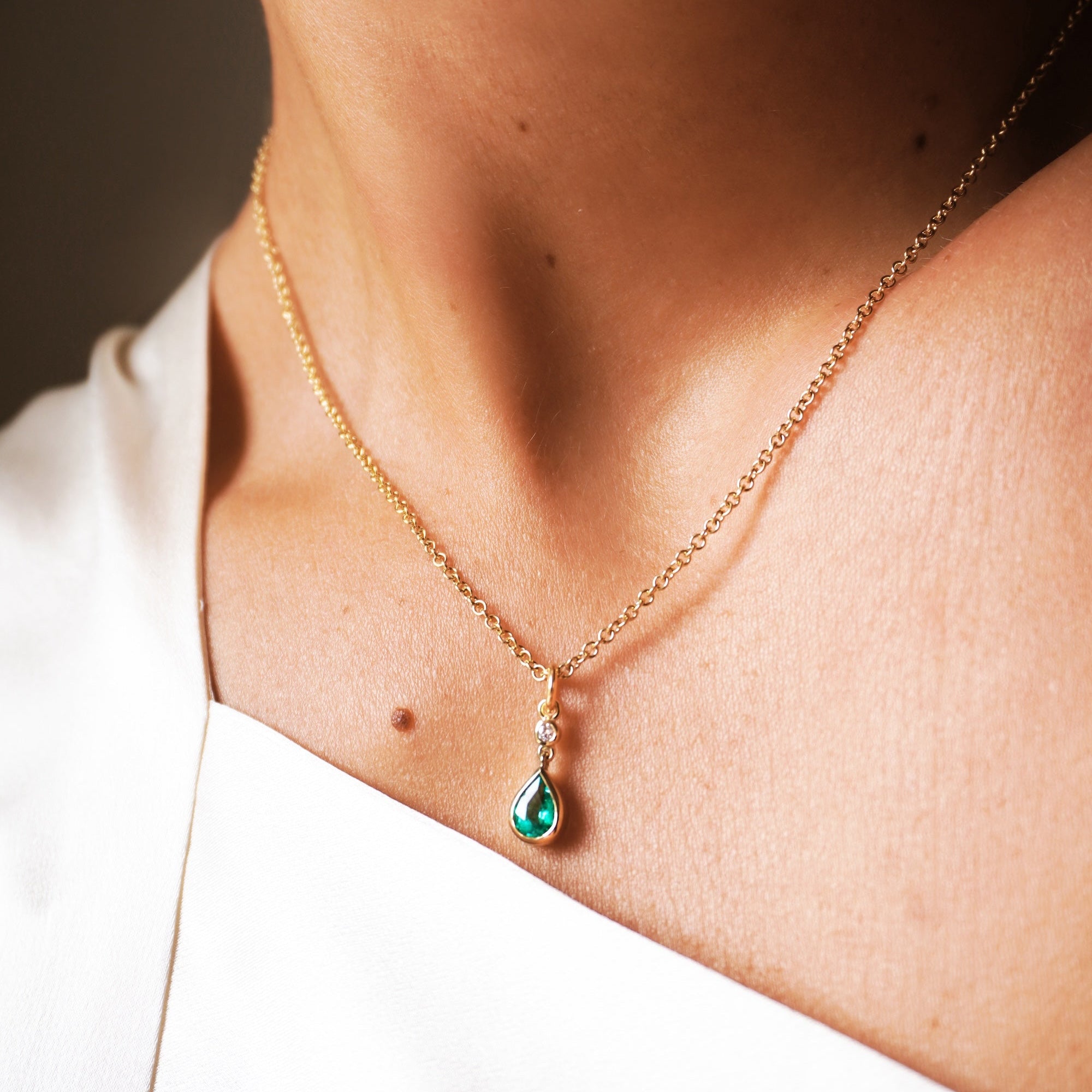 Emerald Pear and Diamond Necklace