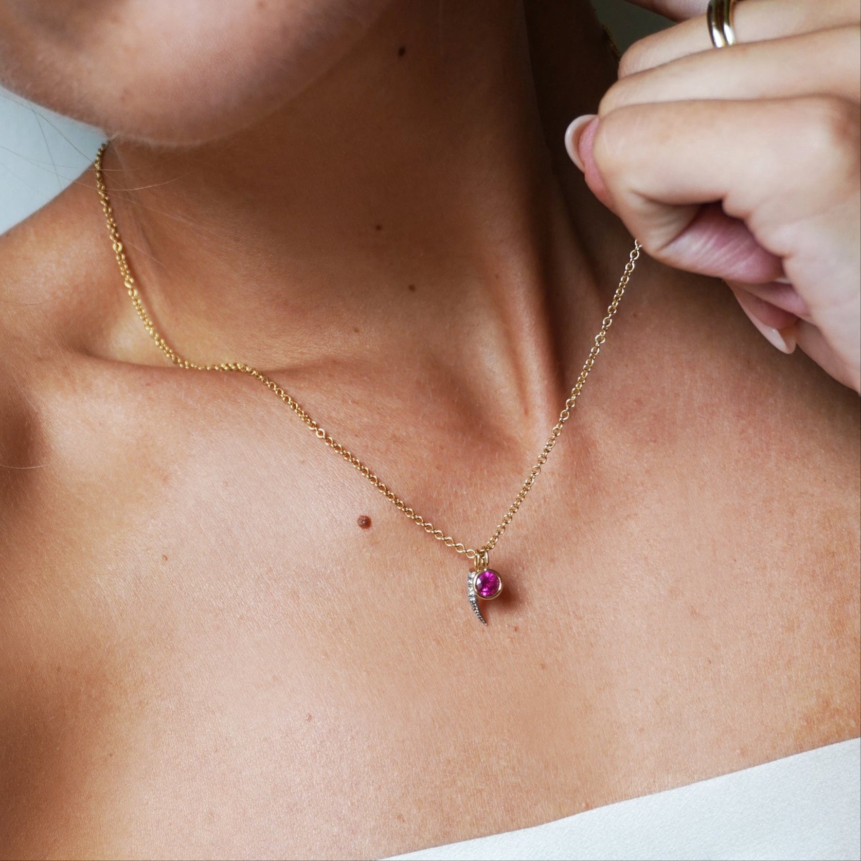 Pink Ruby and Diamond Tusk Necklace