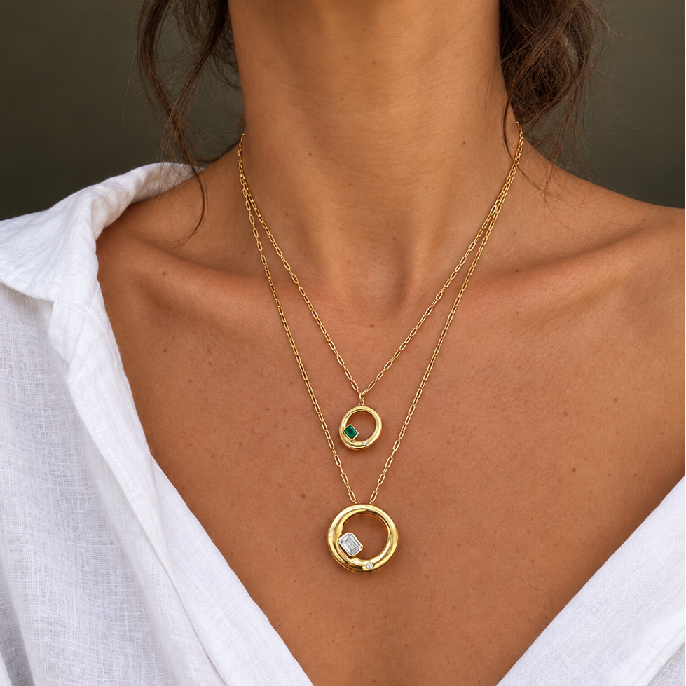 Mini Chloe Necklace - Emerald and Diamond