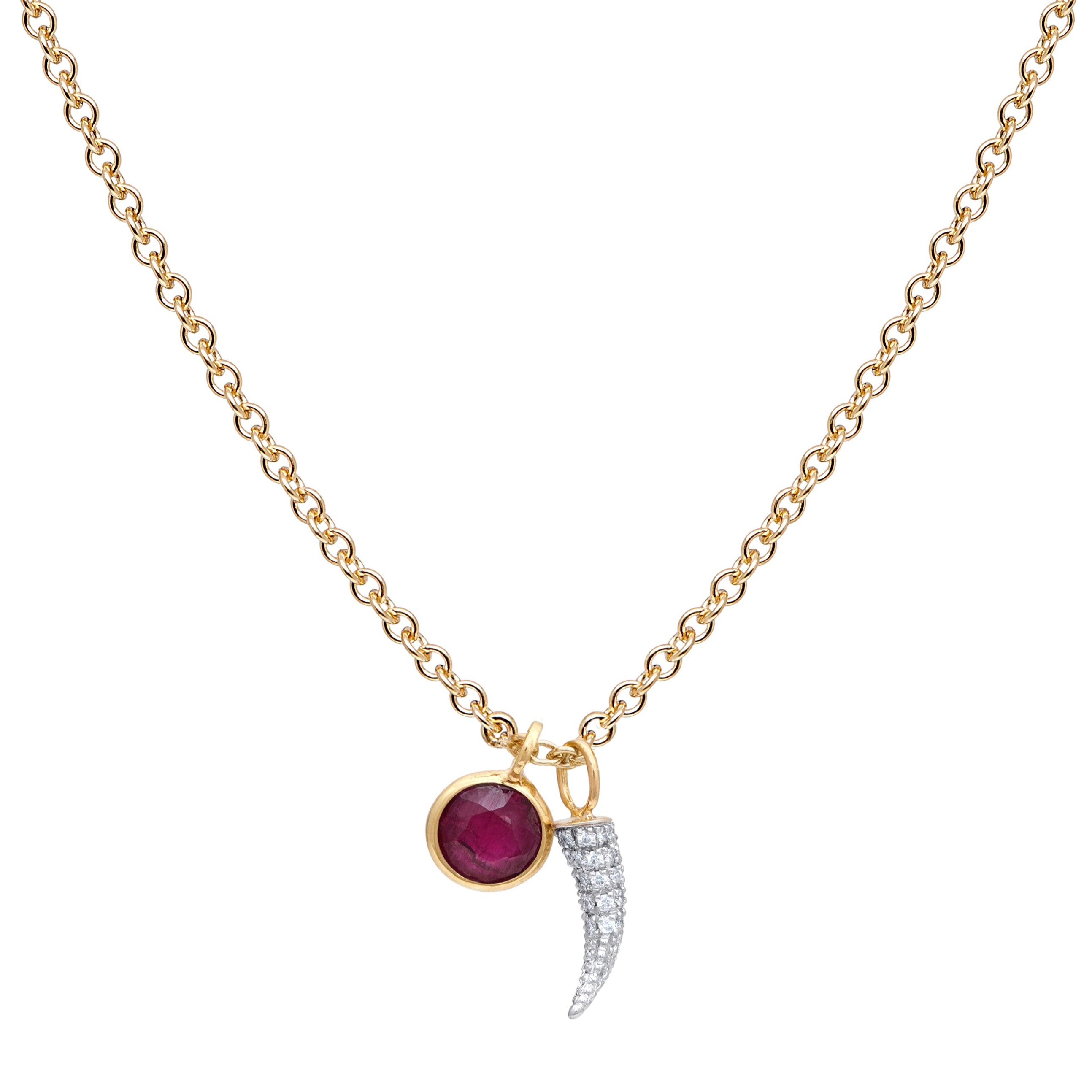 Pigeon Blood Ruby and Diamond Tusk Necklace