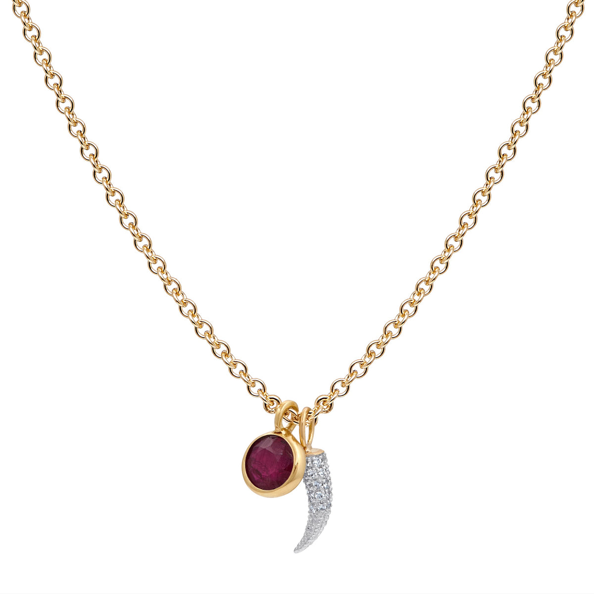 Dark Red Ruby and Diamond Tusk Necklace