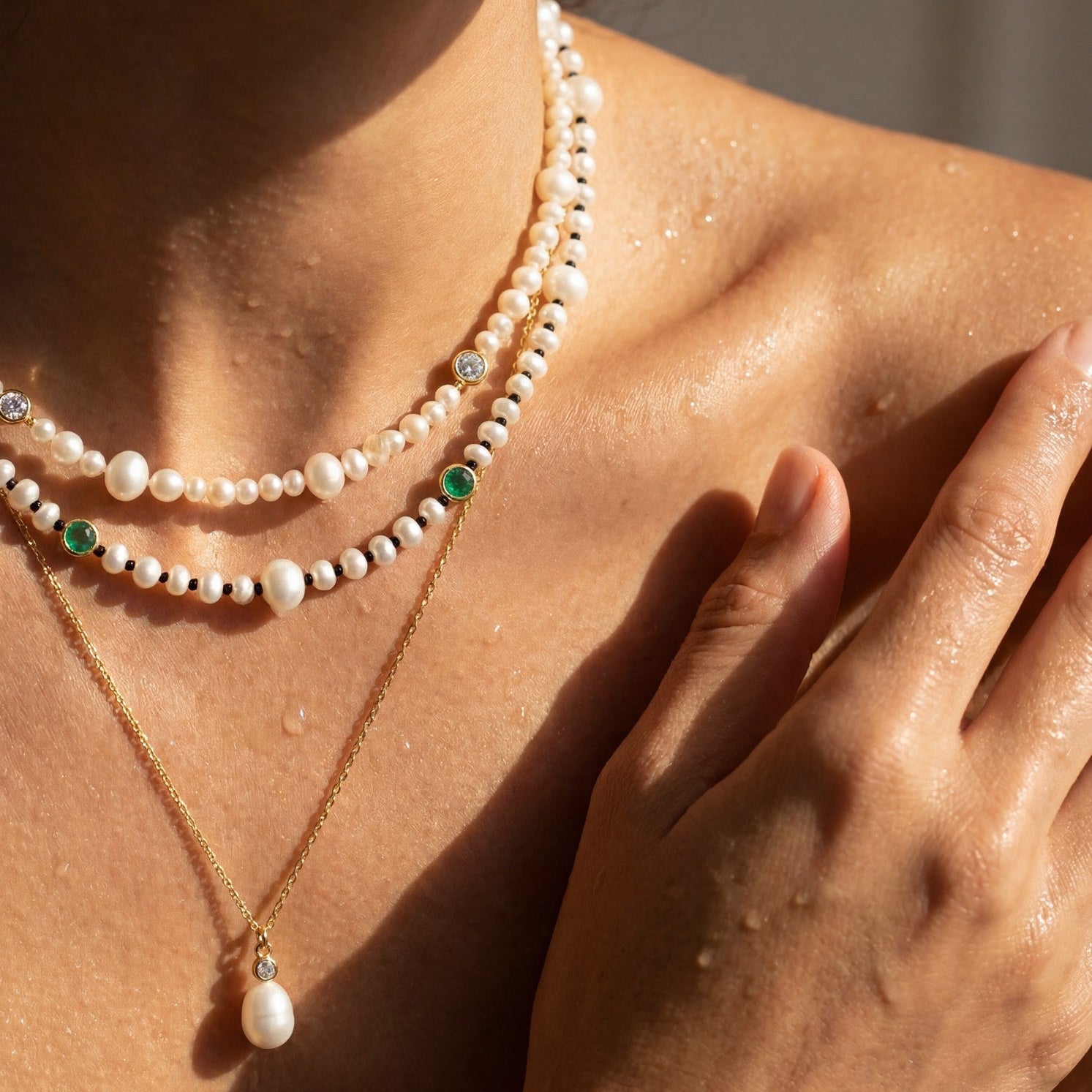 Threaded Pearl Necklace - Emerald