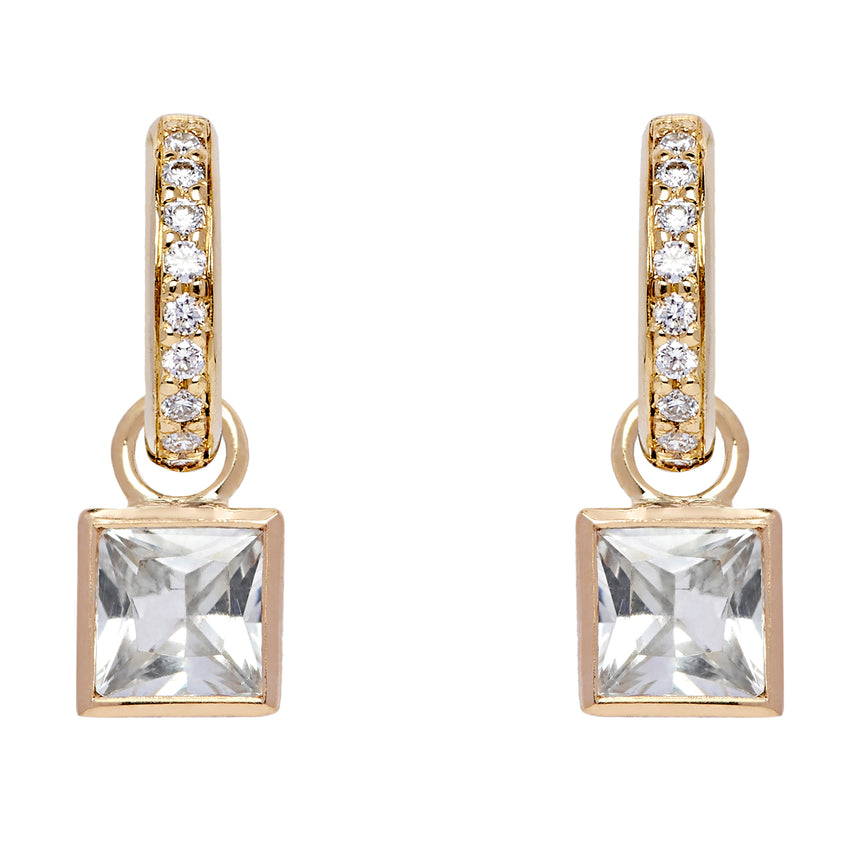 Diamond Hoops and Square Detachable Droplets - White Sapphire