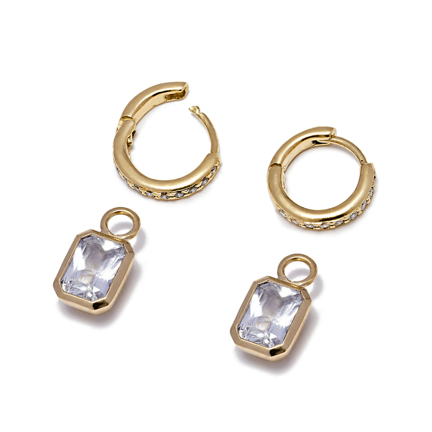 Diamond Hoops and Rectangle Detachable Droplets - White Sapphire