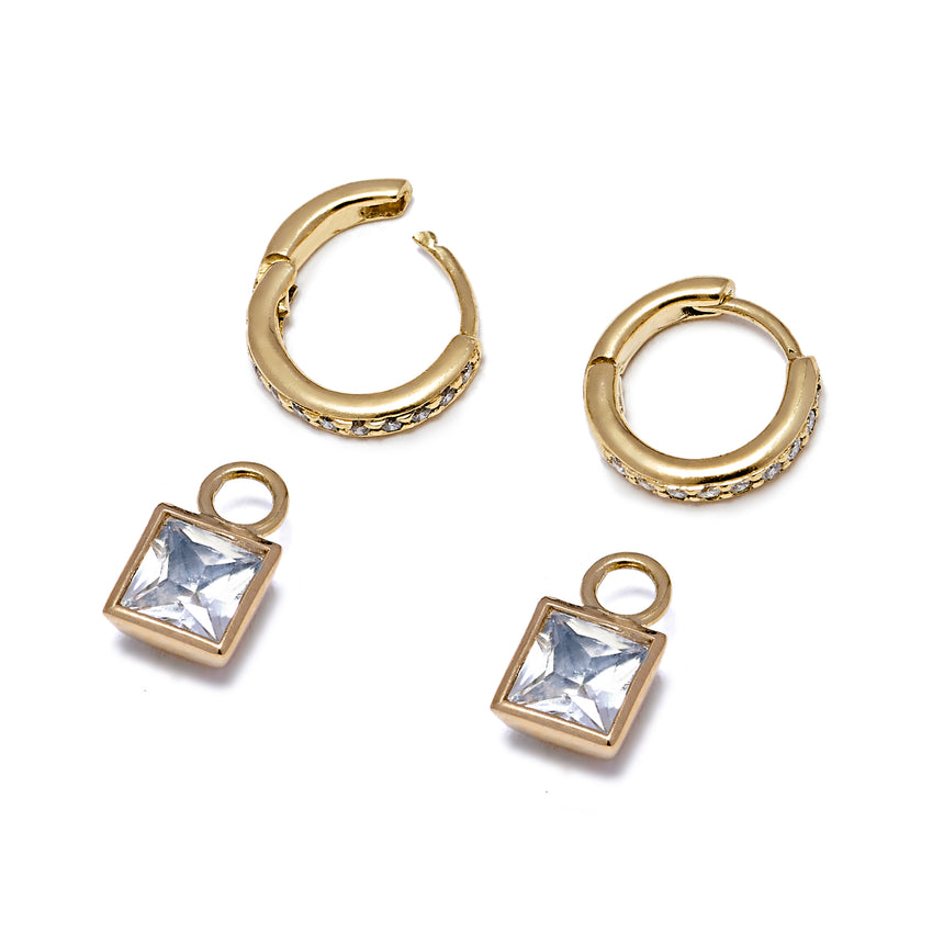 Diamond Hoops and Square Detachable Droplets - White Sapphire